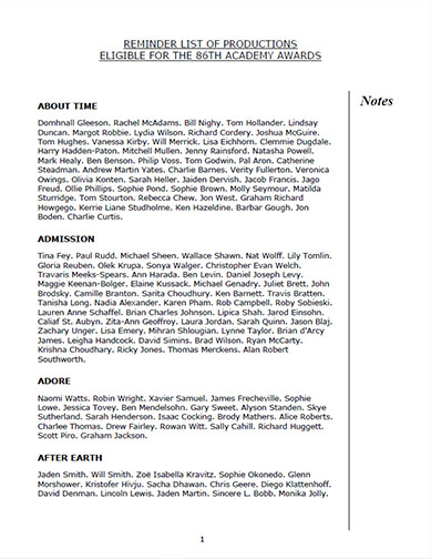 2013 (86th) Reminder List 2013 (86th) Reminder List